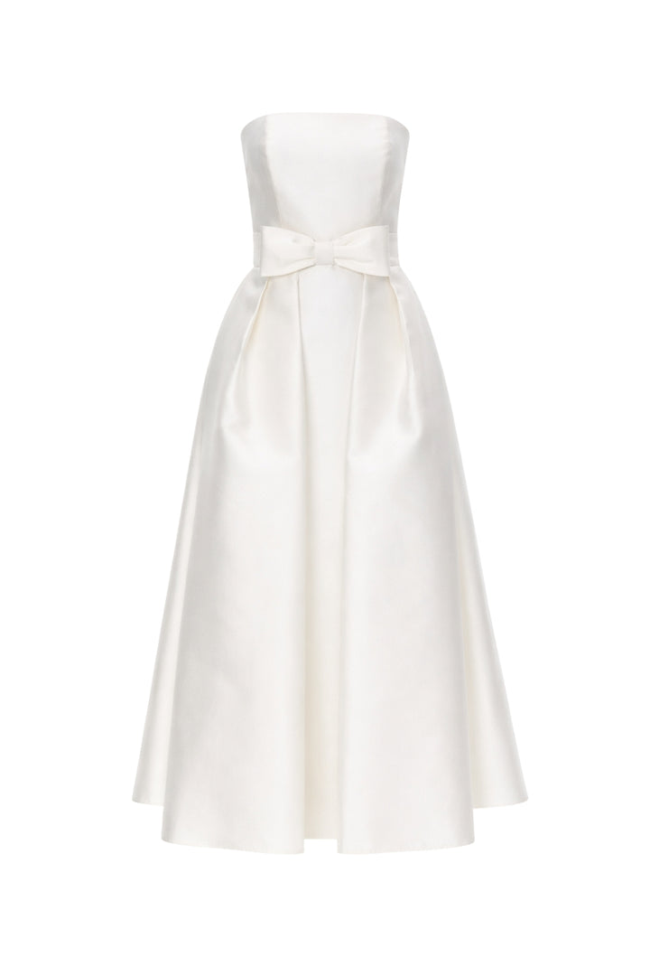 Juliette Silk and Wool Midi Dress with Mid-Length Bow Convertible Skirt