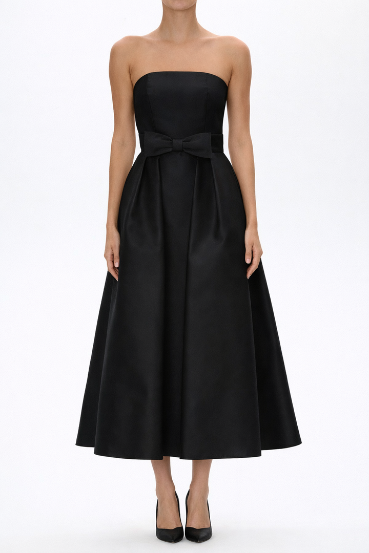 Juliette Silk and Wool Midi Dress with Mid-Length Bow Convertible Skirt