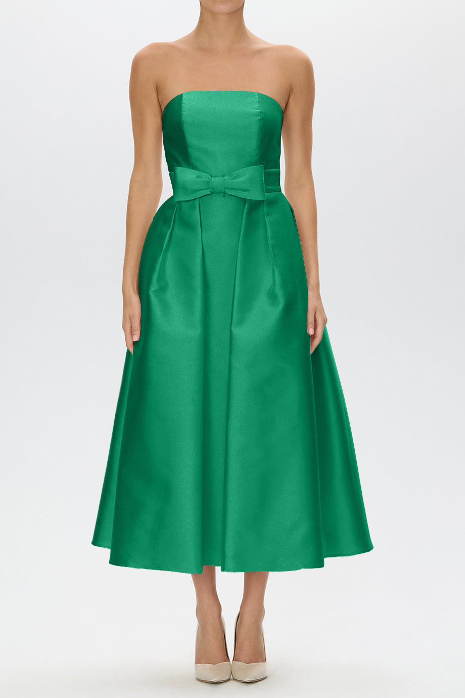 Juliette Silk and Wool Midi Dress with Mid-Length Bow Convertible Skirt