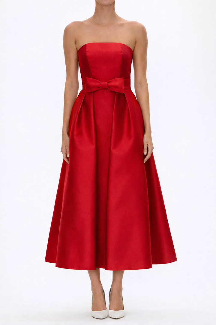 Juliette Silk and Wool Midi Dress with Mid-Length Bow Convertible Skirt