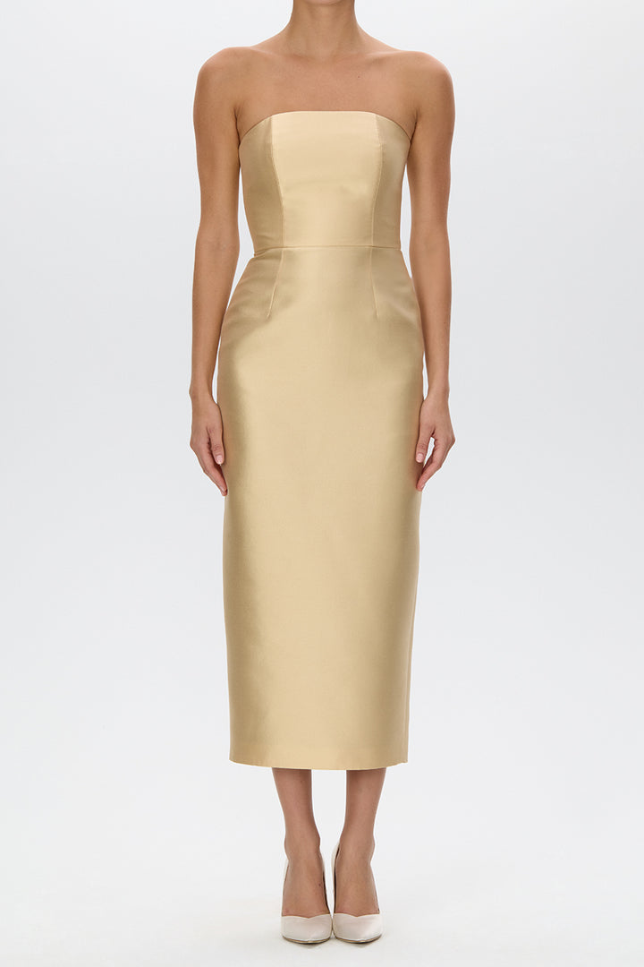 juliette gold dress Juliette Silk Midi Skirt in Gold By DISSH