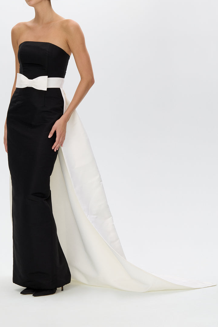 Leonore Silk Faille Column Gown with Detachable Bow Train