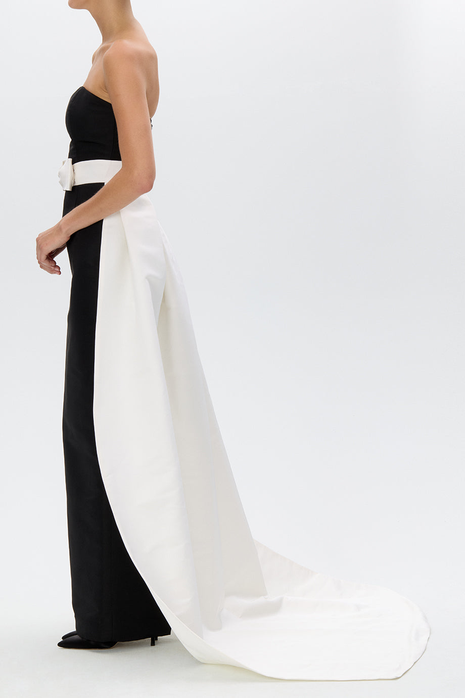 Leonore Silk Faille Column Gown with Detachable Bow Train