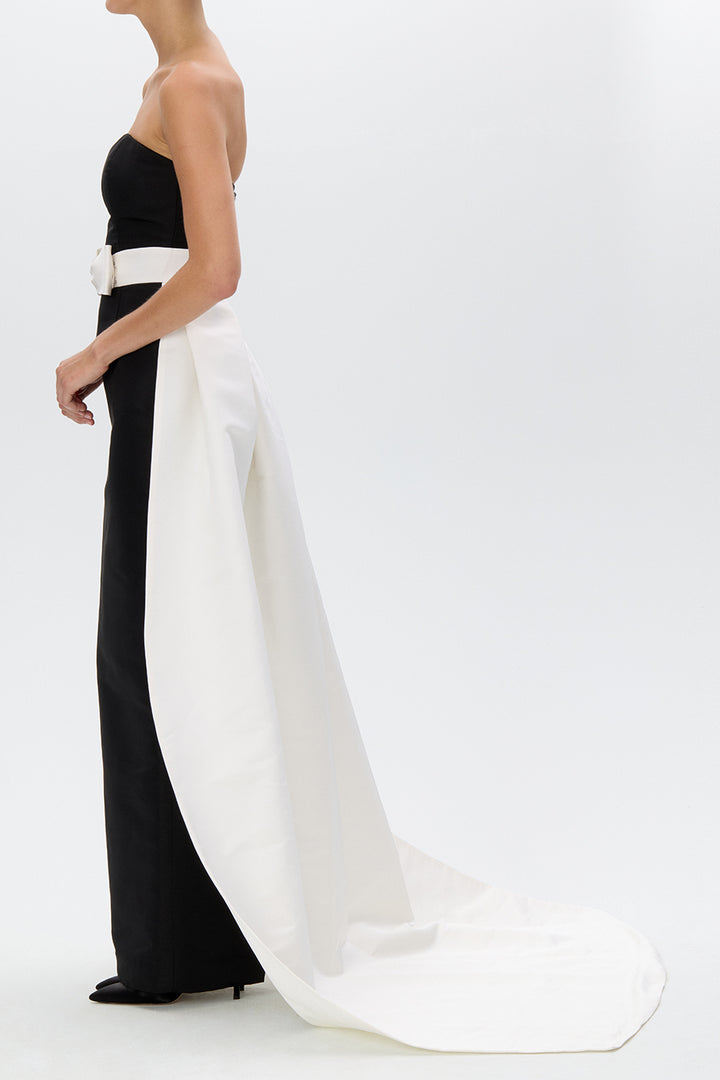 Leonore Silk Faille Column Gown with Detachable Bow Train