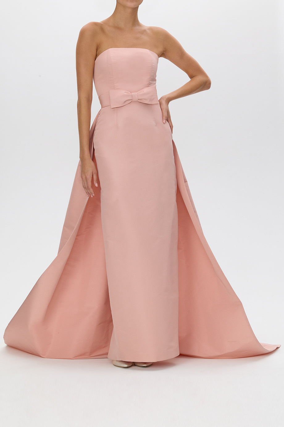 Leonore Silk Faille Column Gown with Detachable Bow Train