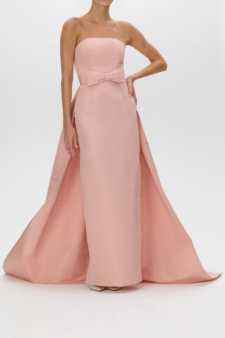 Leonore Silk Faille Column Gown with Detachable Bow Train