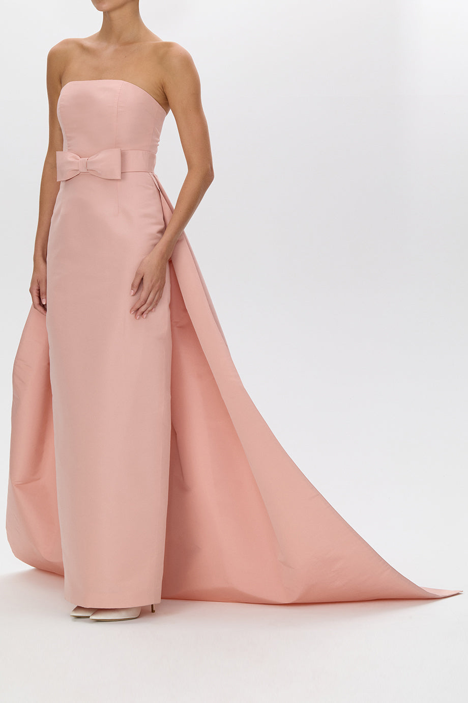 Leonore Silk Faille Column Gown with Detachable Bow Train