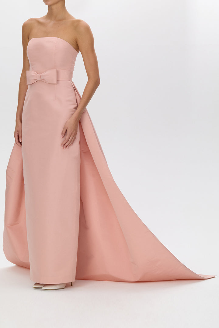 Leonore Silk Faille Column Gown with Detachable Bow Train