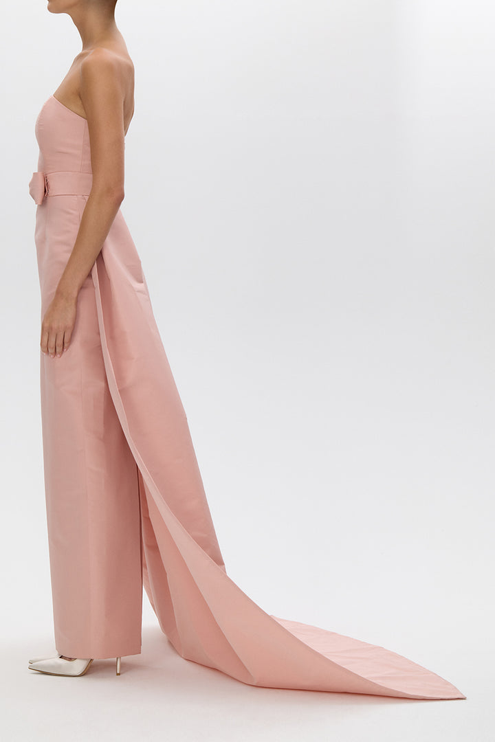 Leonore Silk Faille Column Gown with Detachable Bow Train