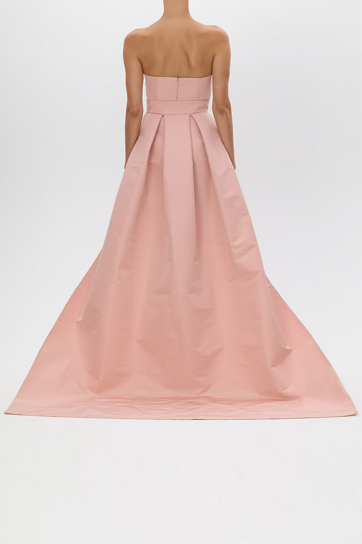 Leonore Silk Faille Column Gown with Detachable Bow Train