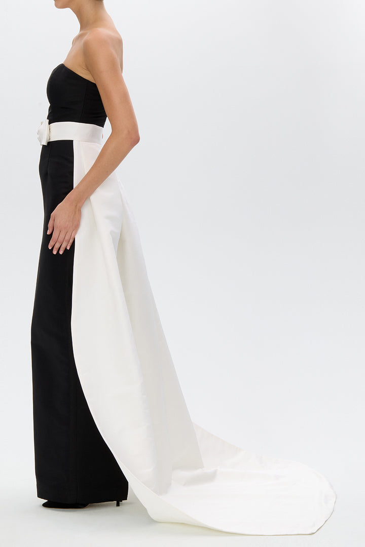 Leonore Silk Faille Column Gown with Detachable Bow Train