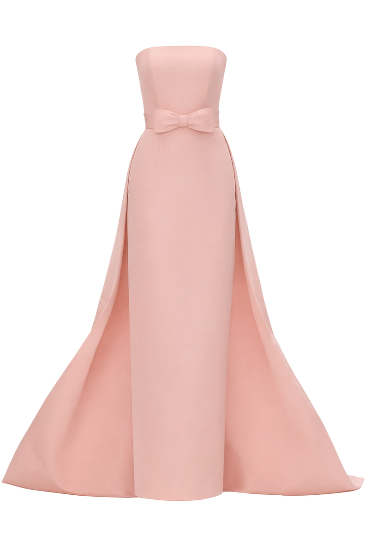 Leonore Silk Faille Column Gown with Detachable Bow Train