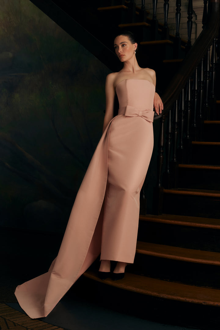 Leonore Silk Faille Column Gown with Detachable Bow Train