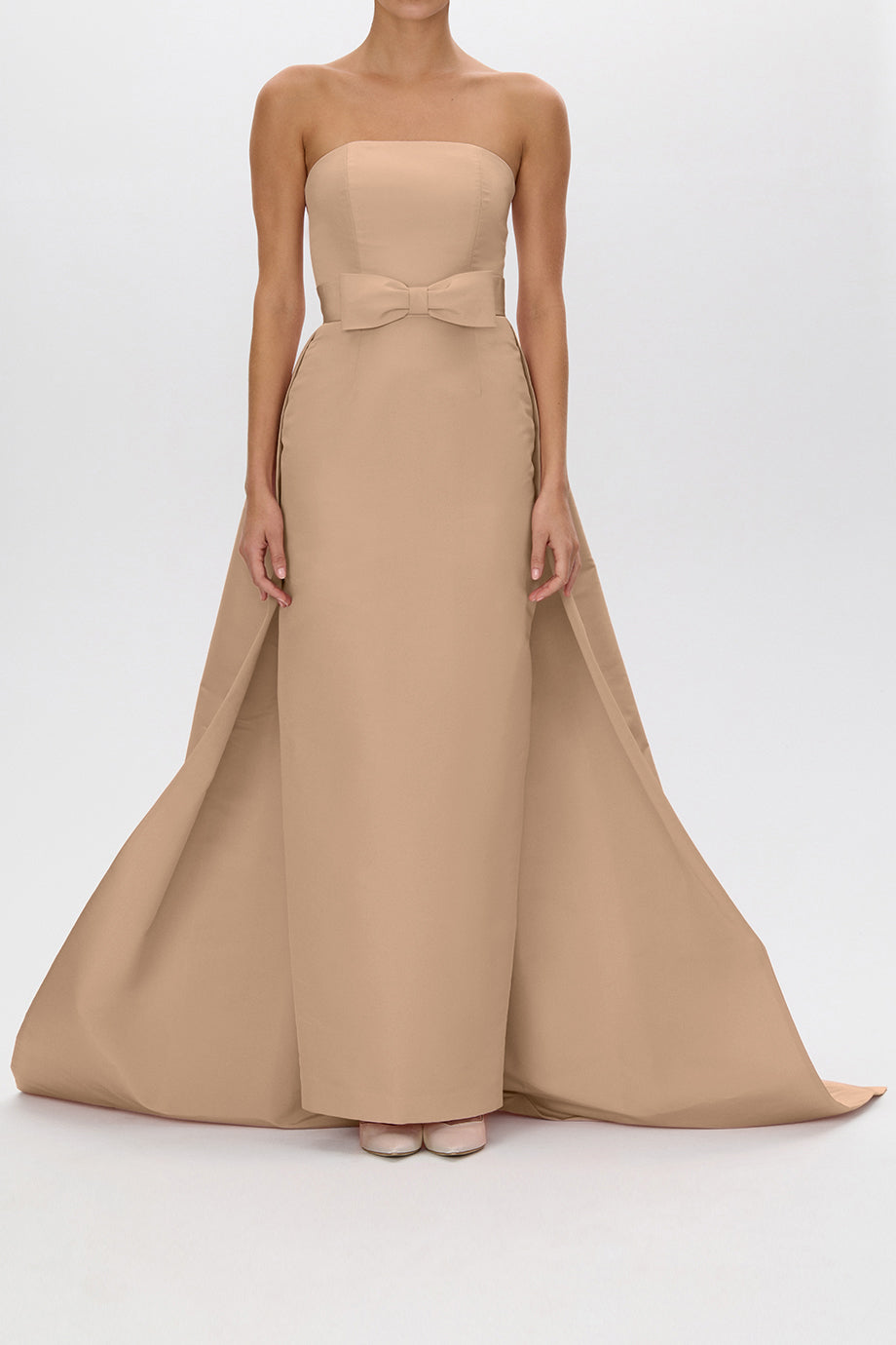 Leonore Silk Faille Column Gown with Detachable Bow Train