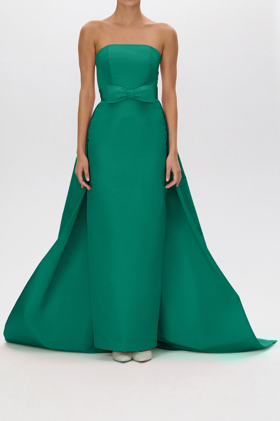 Leonore Silk Faille Column Gown with Detachable Bow Train