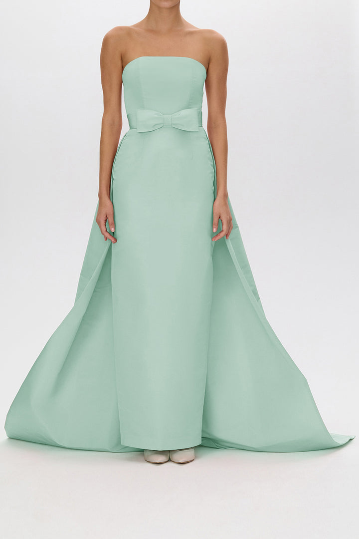 Leonore Silk Faille Column Gown with Detachable Bow Train