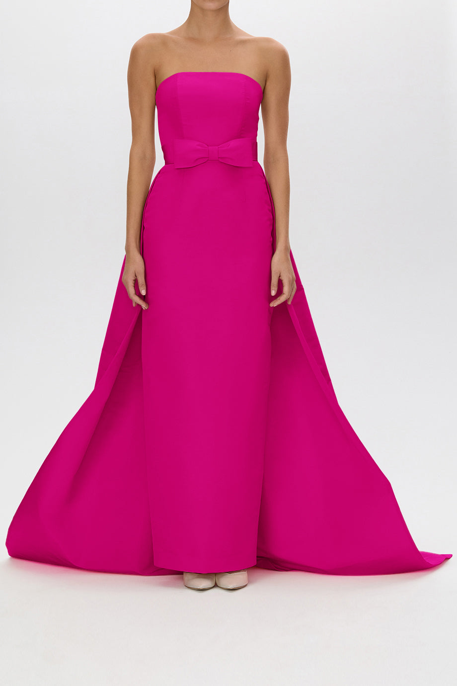 Leonore Silk Faille Column Gown with Detachable Bow Train