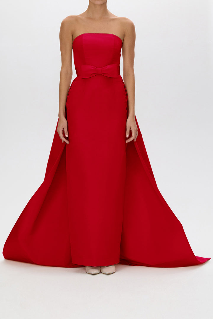 Leonore Silk Faille Column Gown with Detachable Bow Train