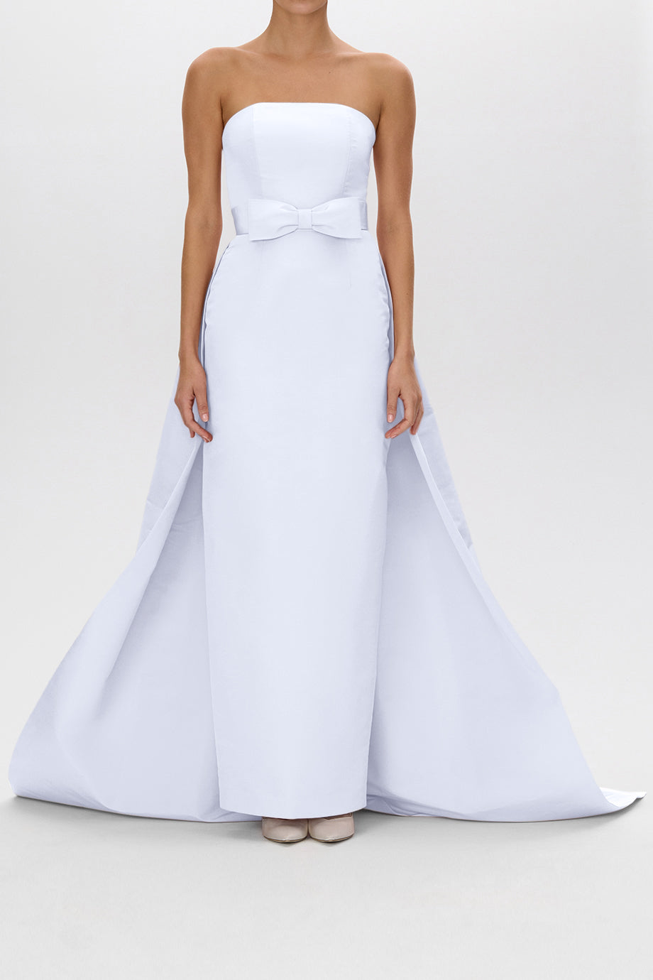 Leonore Silk Faille Column Gown with Detachable Bow Train