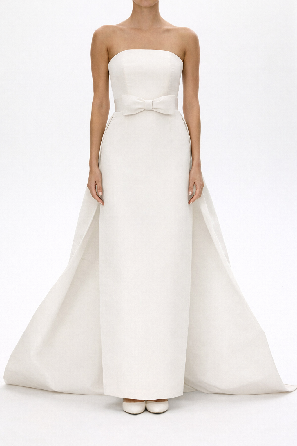 Leonore Silk Faille Column Gown with Detachable Bow Train