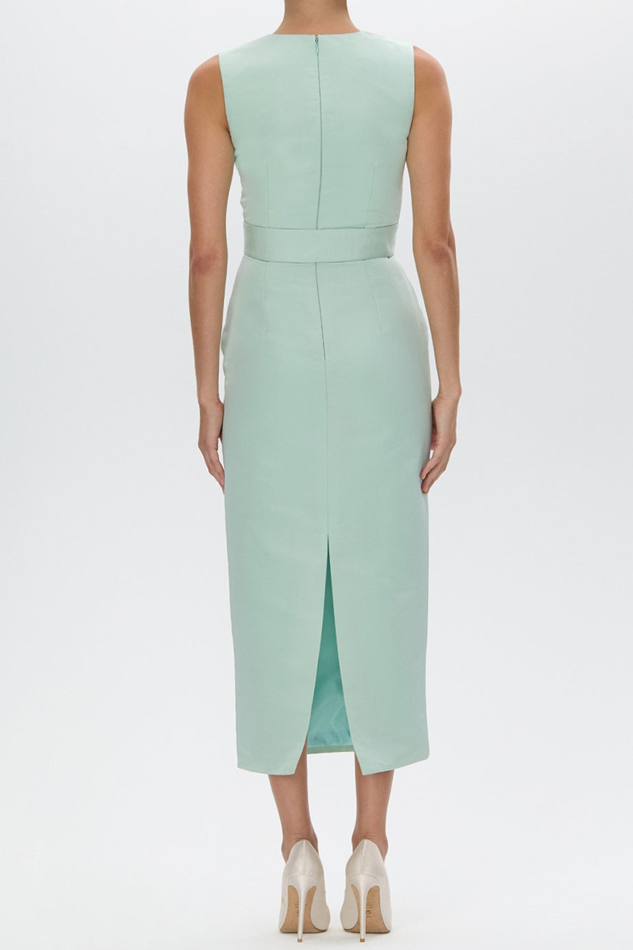 Lydia Silk Faille Midi Dress with Bow Belt