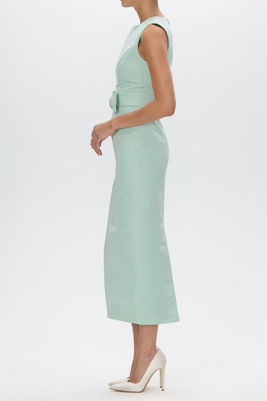 Lydia Silk Faille Midi Dress with Bow Belt