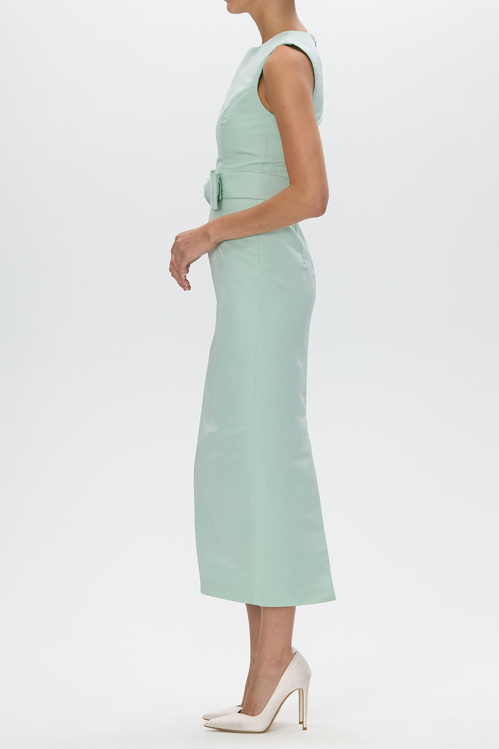 Lydia Silk Faille Midi Dress with Bow Belt