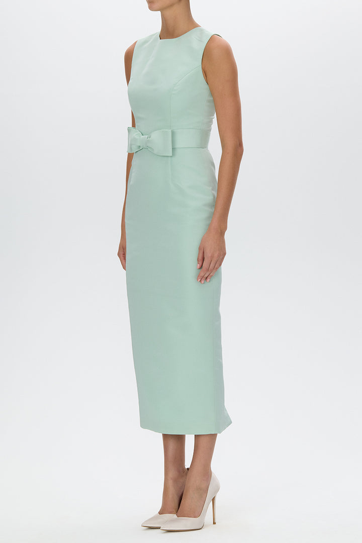 Lydia Silk Faille Midi Dress with Bow Belt