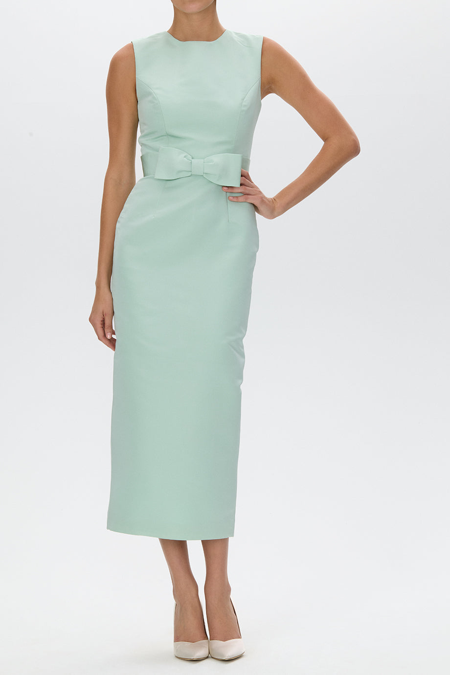 Lydia Silk Faille Midi Dress with Bow Belt