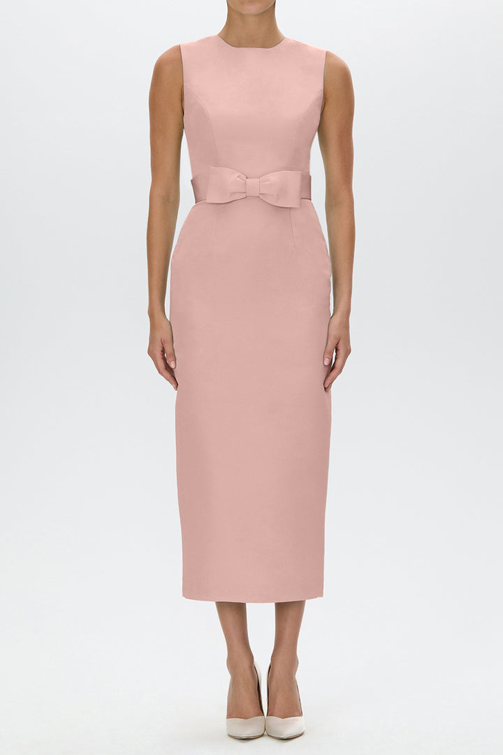 Lydia Silk Faille Midi Dress with Bow Belt