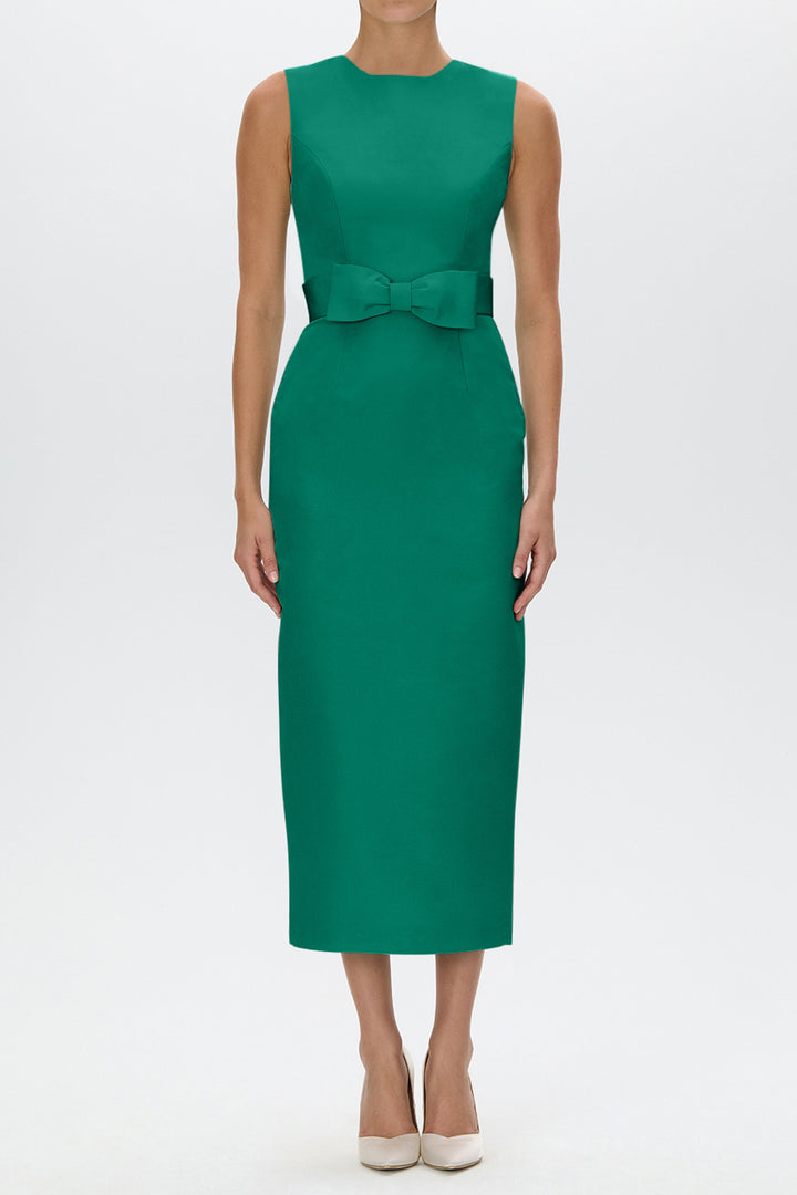 Lydia Silk Faille Midi Dress with Bow Belt