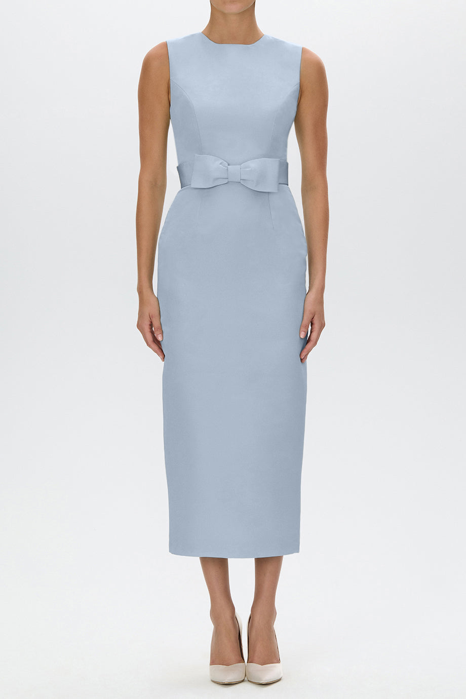 Lydia Silk Faille Midi Dress with Bow Belt