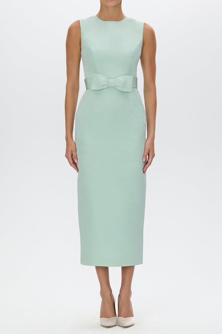 Lydia Silk Faille Midi Dress with Bow Belt