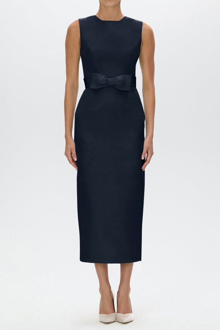 Lydia Silk Faille Midi Dress with Bow Belt