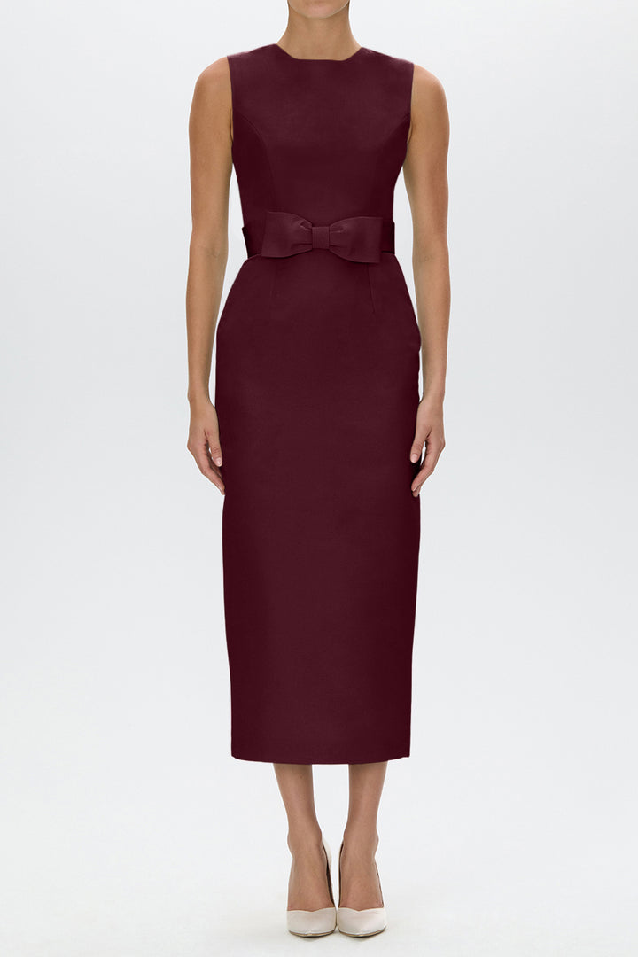 Lydia Silk Faille Midi Dress with Bow Belt