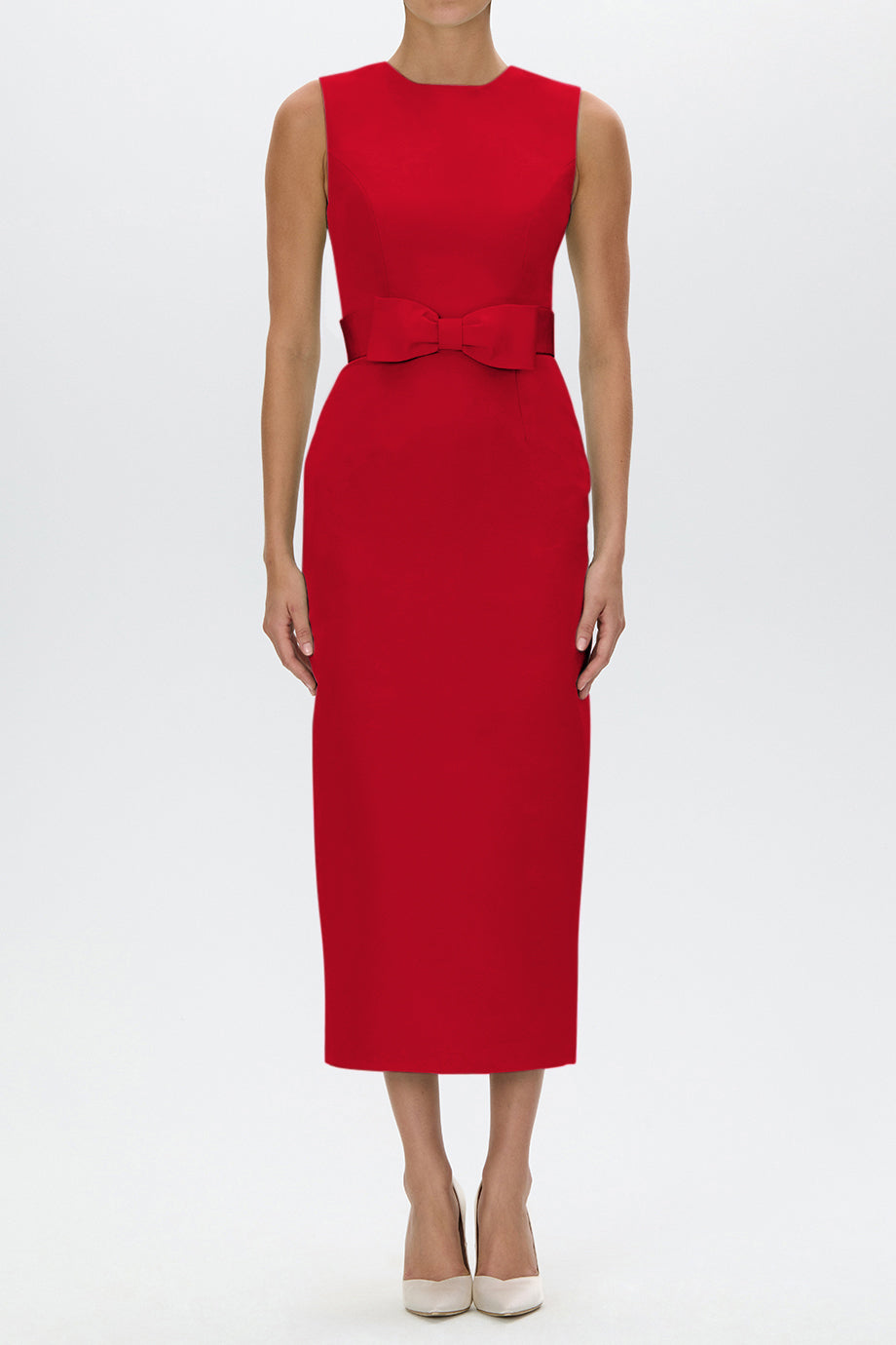 Lydia Silk Faille Midi Dress with Bow Belt