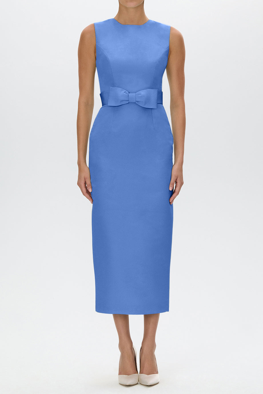 Lydia Silk Faille Midi Dress with Bow Belt