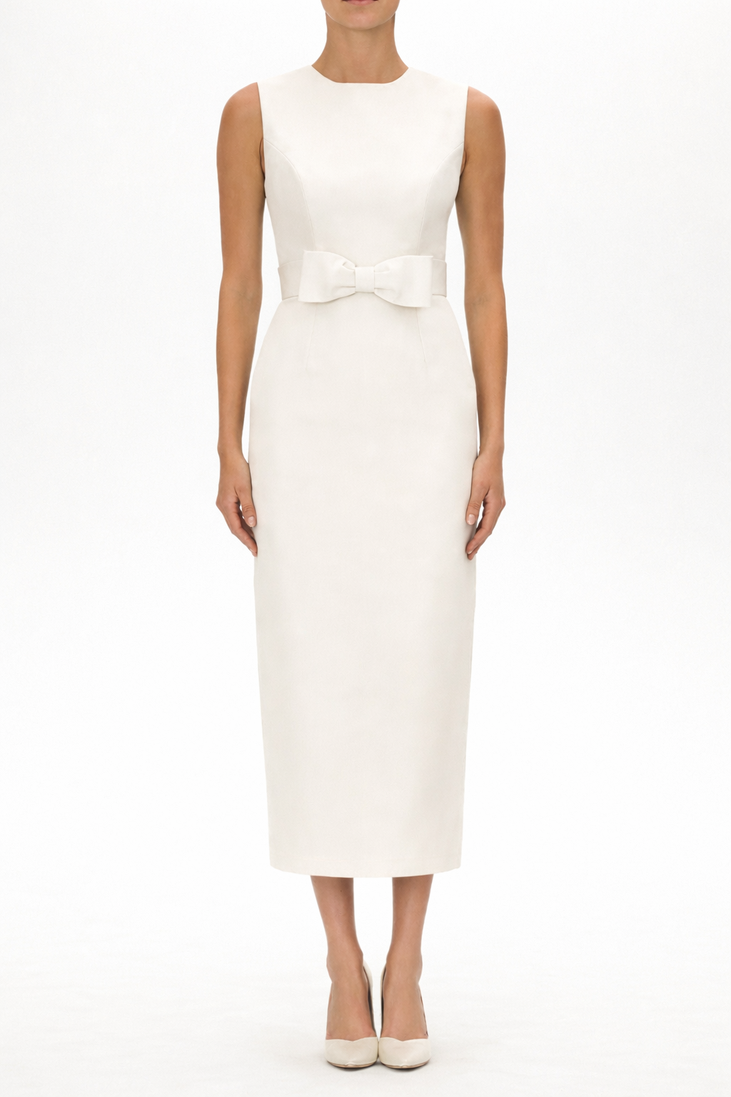 Lydia Silk Faille Midi Dress with Bow Belt