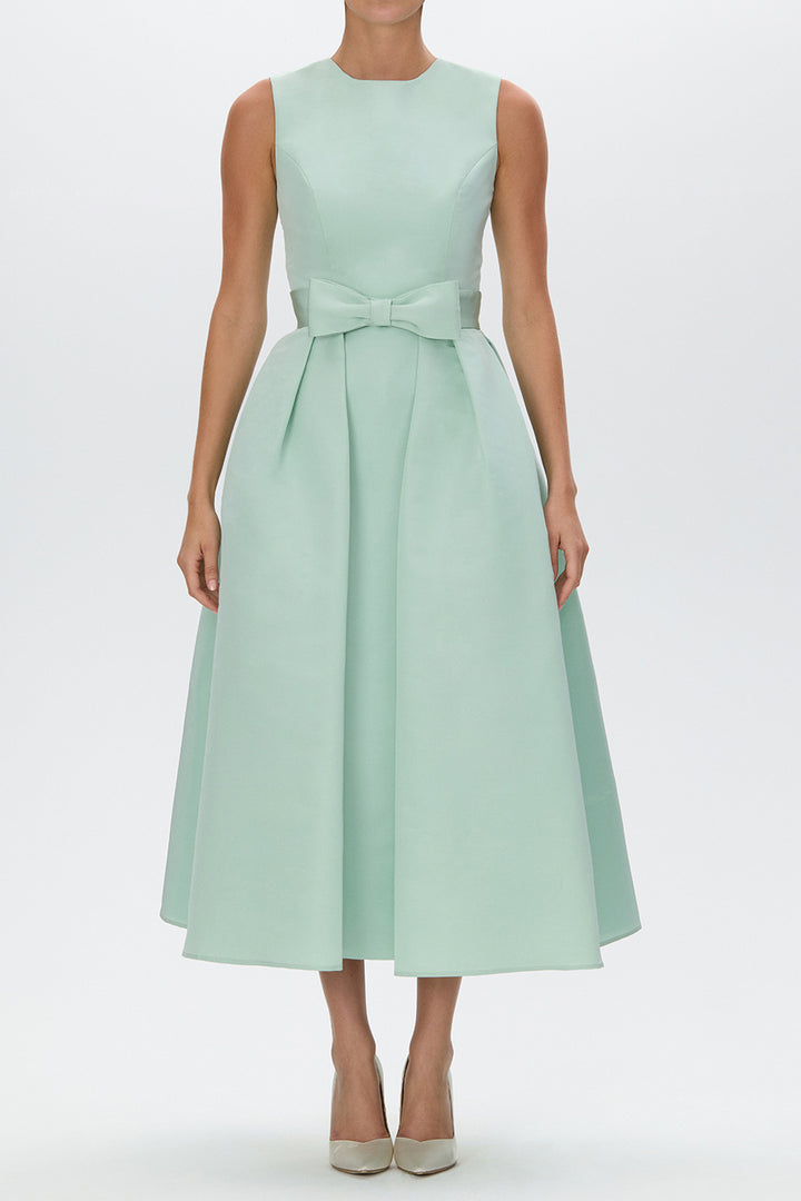 Lydia Silk Faille Midi Dress with Mid-Length Bow Convertible Skirt
