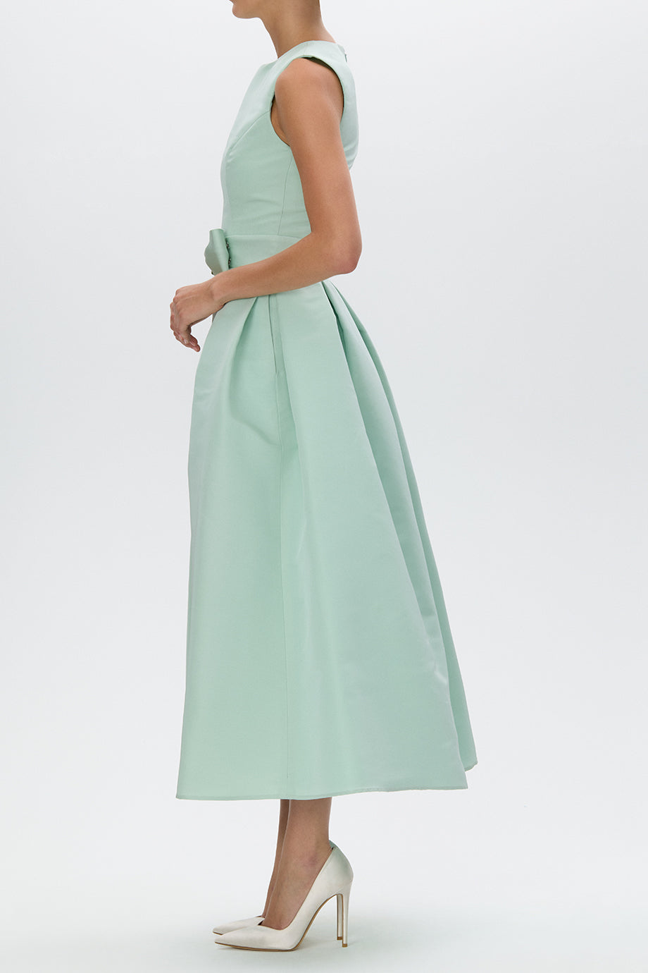 Lydia Silk Faille Midi Dress with Mid-Length Bow Convertible Skirt