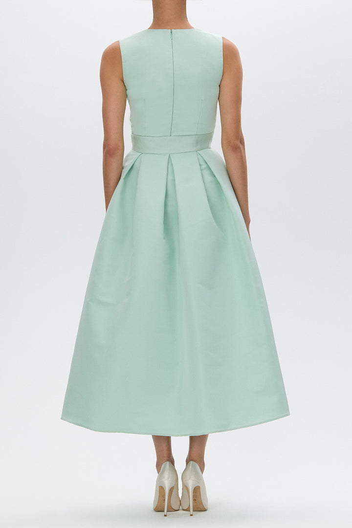 Lydia Silk Faille Midi Dress with Mid-Length Bow Convertible Skirt