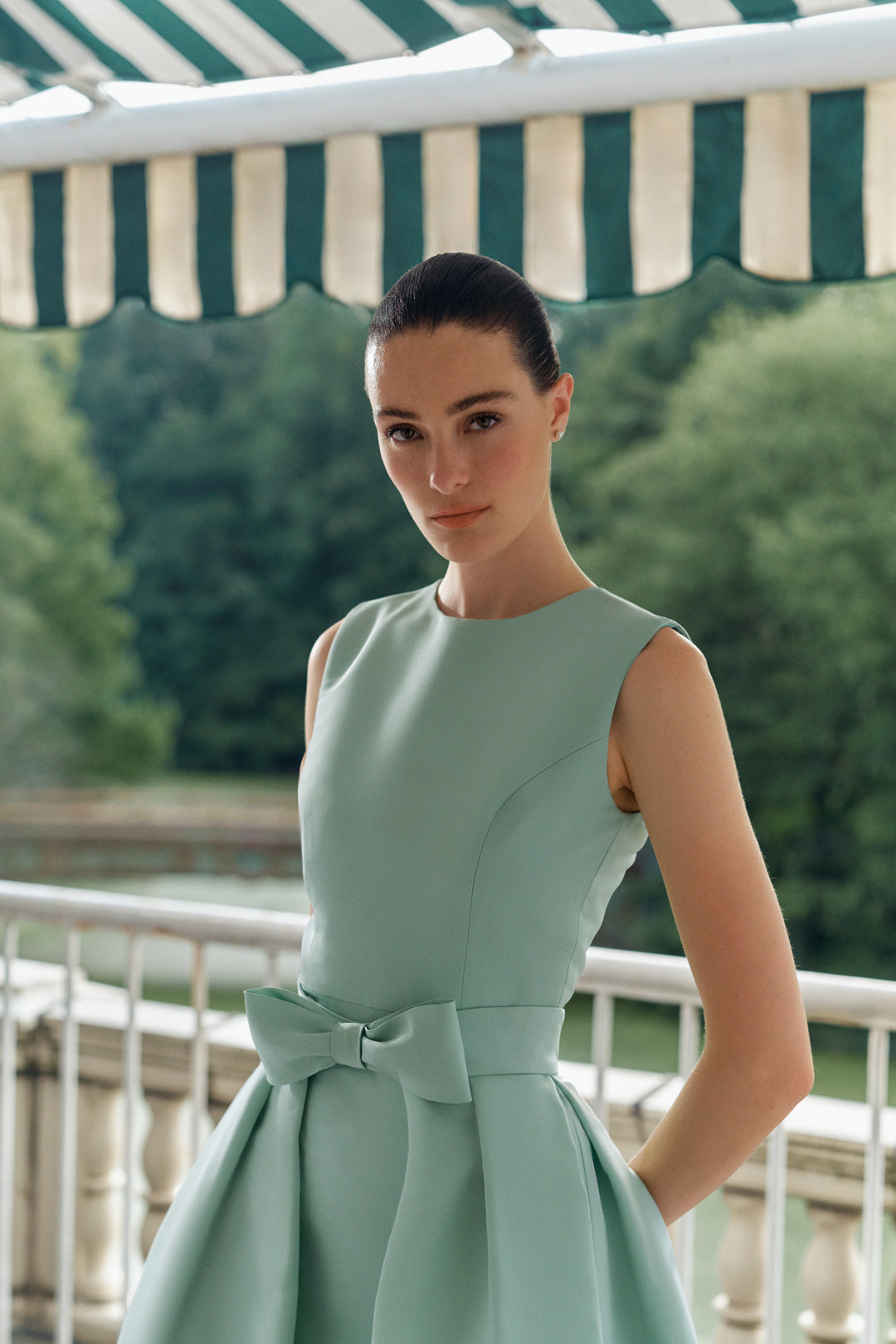 Lydia Silk Faille Midi Dress with Mid-Length Bow Convertible Skirt