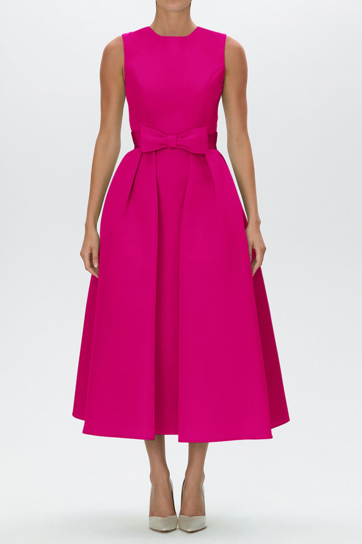 Lydia Silk Faille Midi Dress with Mid-Length Bow Convertible Skirt