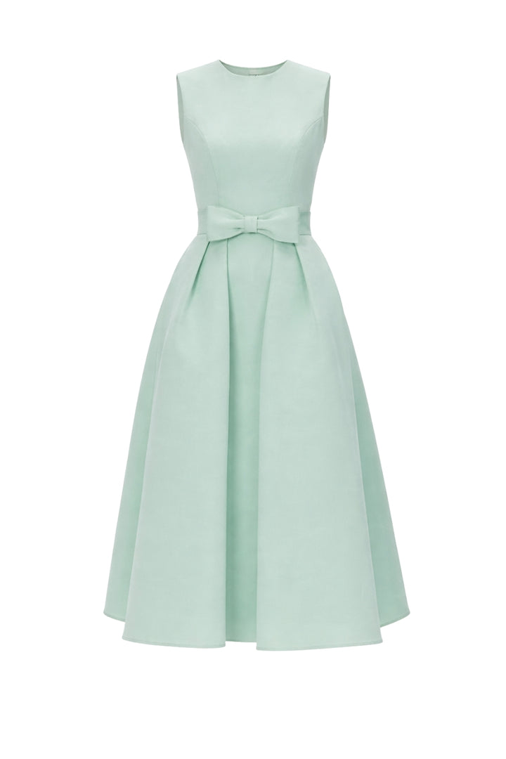 Lydia Silk Faille Midi Dress with Mid-Length Bow Convertible Skirt