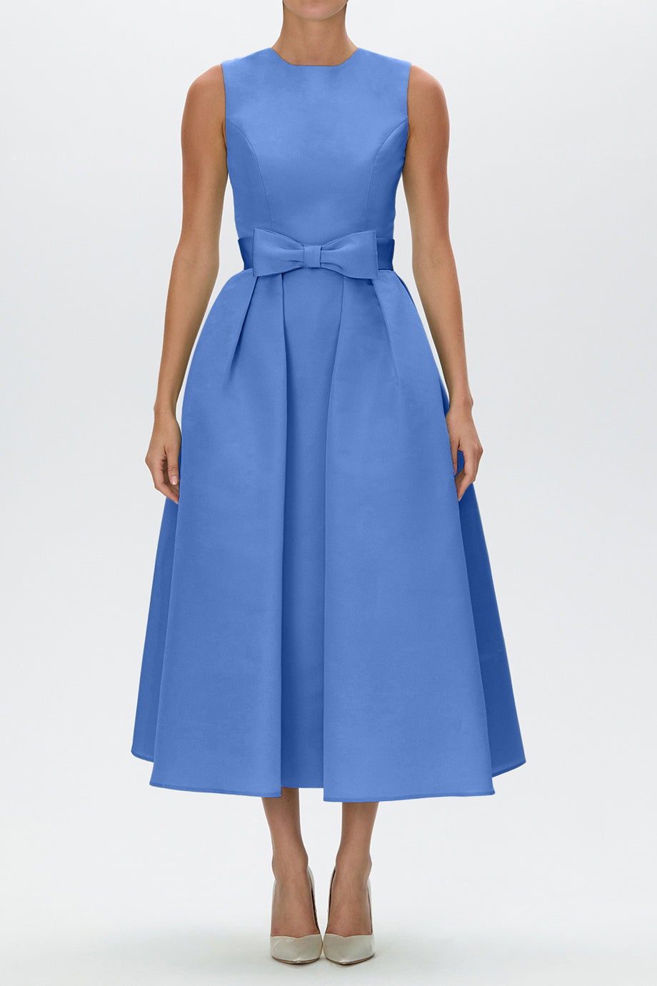 Lydia Silk Faille Midi Dress with Mid-Length Bow Convertible Skirt