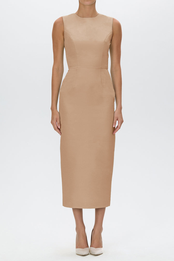 Lydia Silk Faille Midi Dress with Mid-Length Bow Convertible Skirt