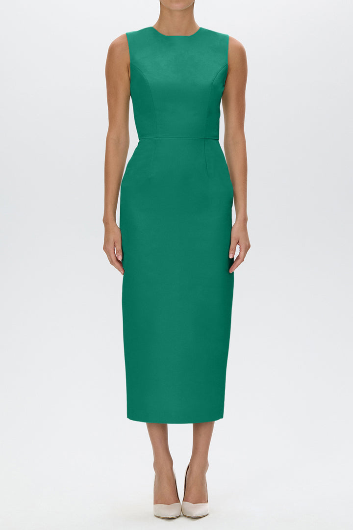 Lydia Silk Faille Midi Dress with Mid-Length Bow Convertible Skirt