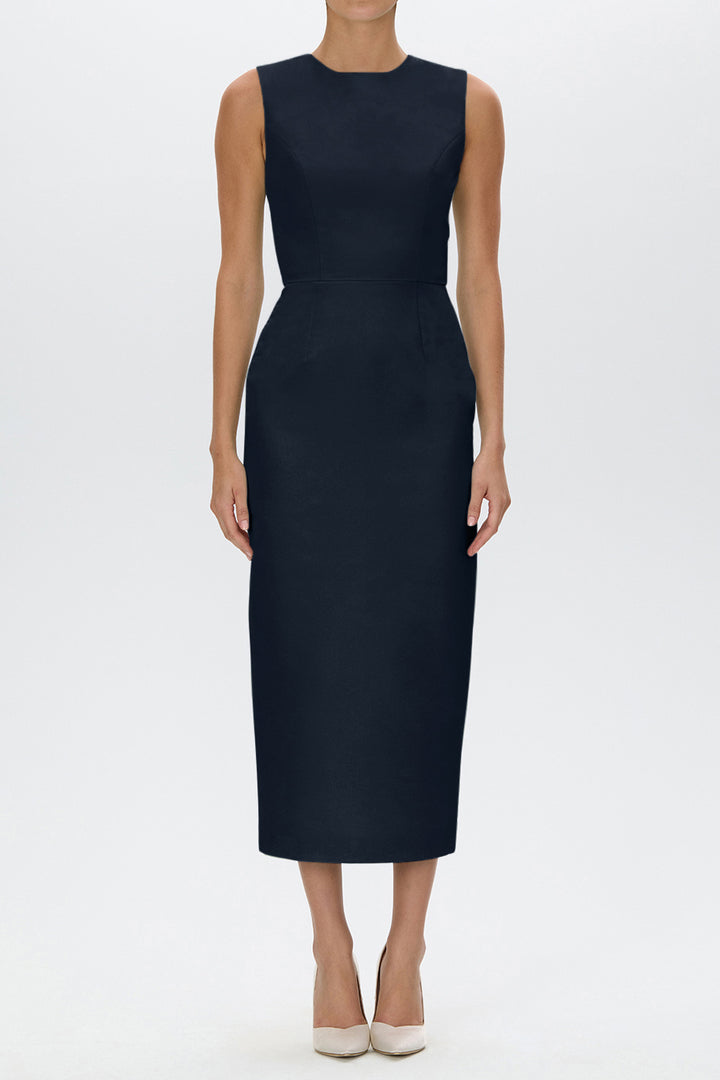 Lydia Silk Faille Midi Dress with Mid-Length Bow Convertible Skirt