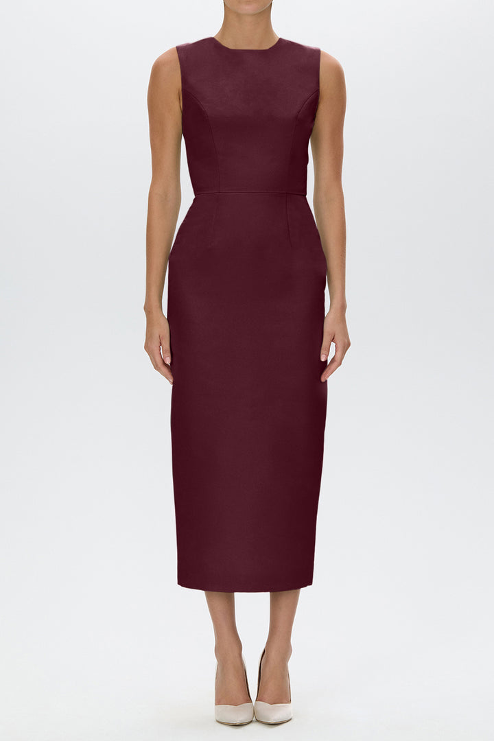 Lydia Silk Faille Midi Dress with Bow Belt