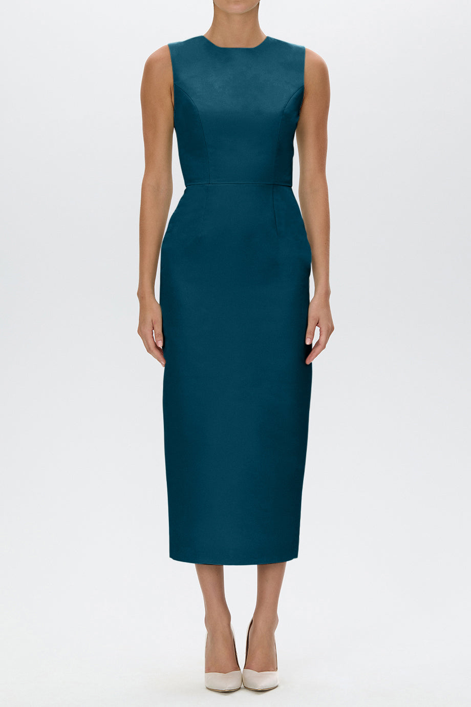 Lydia Silk Faille Midi Dress with Mid-Length Bow Convertible Skirt